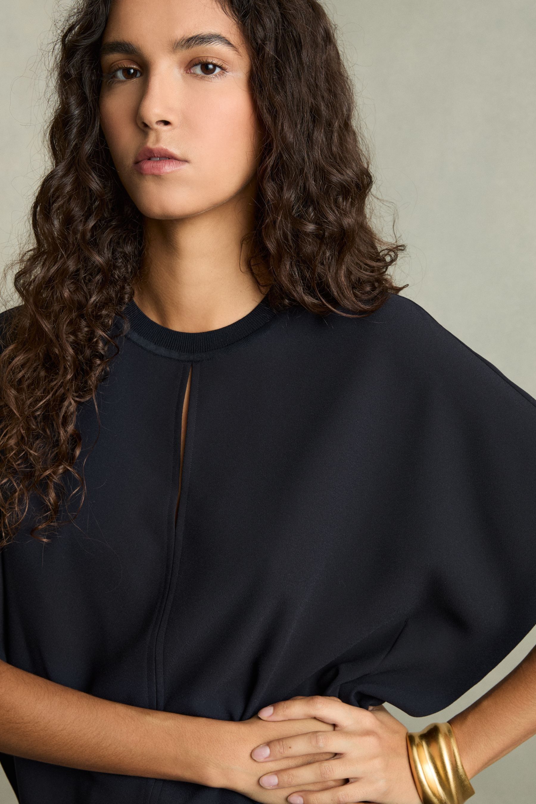 Buy Reiss Navy Tania Draped Sleeve Top from Next Malta