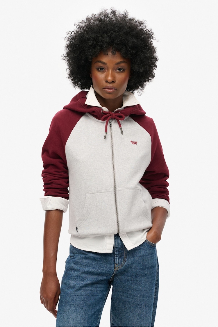 Superdry Red 100% Cotton Essential Baseball Zip Hoodie - Image 1 of 3