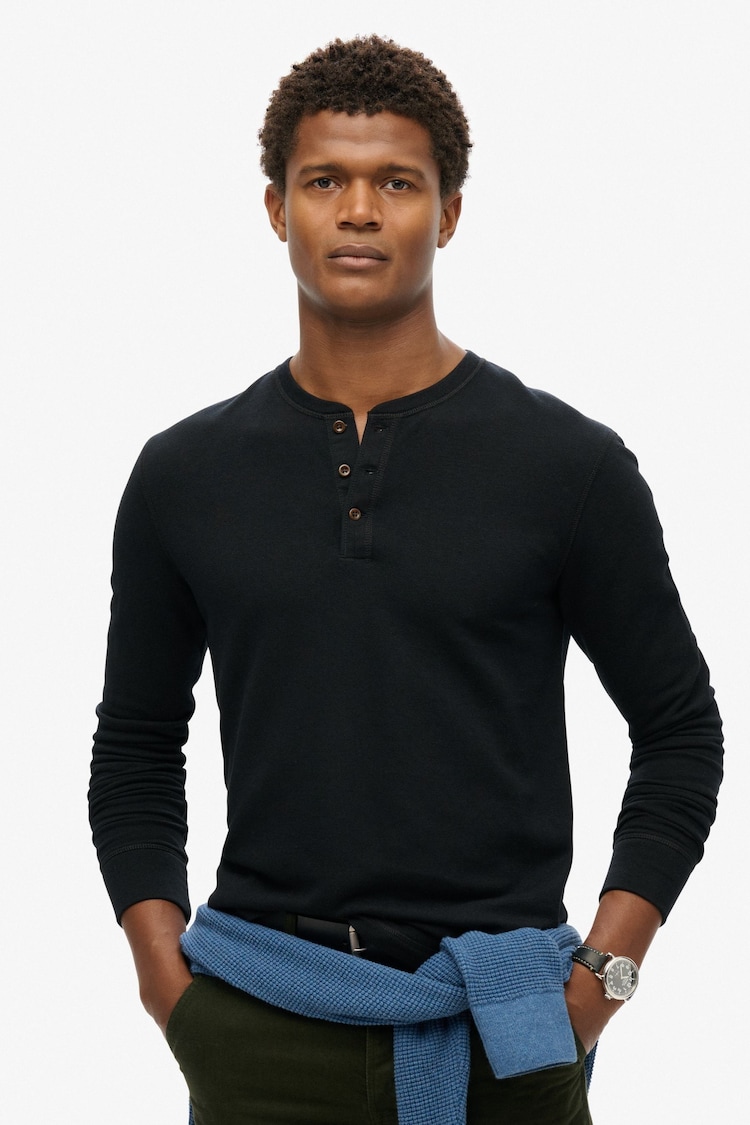 Superdry Black The Merchant Store Grandad Top - Image 1 of 3