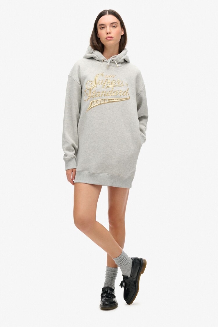 Superdry Grey Luxe Metallic Logo Hooded Dress - Image 2 of 3