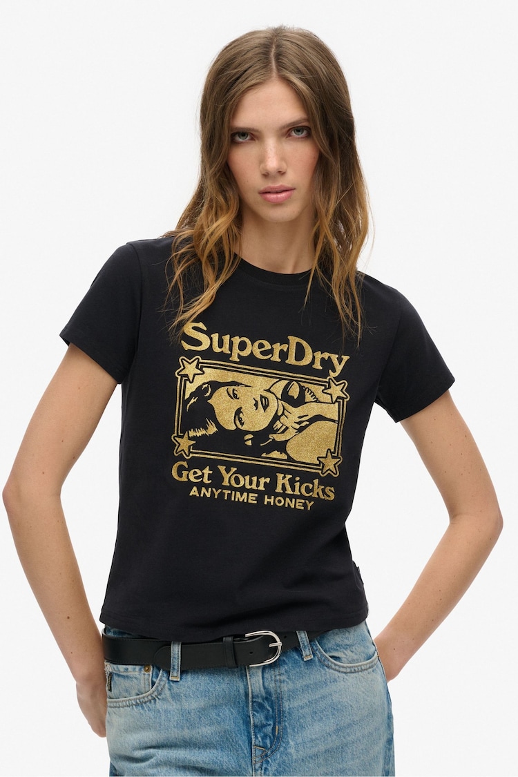 Superdry Black Pop Archive Super Fitted T-Shirt - Image 1 of 1