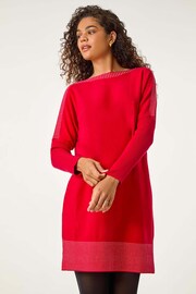 Roman Red Contrast Spot Border Knit Jumper Dress - Image 1 of 5