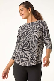 Roman Natural Leaf Print Plisse Top - Image 4 of 5