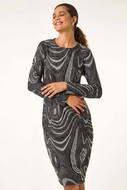 Roman Grey Textured Swirl Pattern Stretch Midi Dress - Image 4 of 5