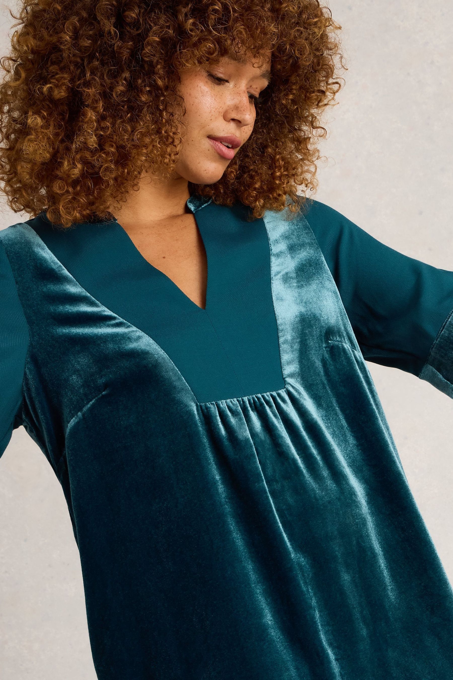 Buy White Stuff Green Ash Velvet Mix Dress from the Next UK online shop