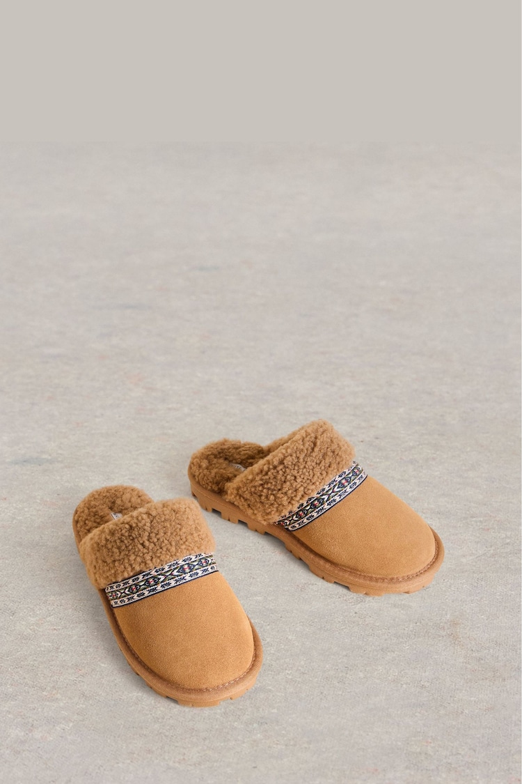 White Stuff Brown Suede Shearling Slipper Mules - Image 2 of 4