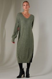 Jolie Moi Green Long Sleeve Fine Knit Jumper Dress - Image 6 of 6