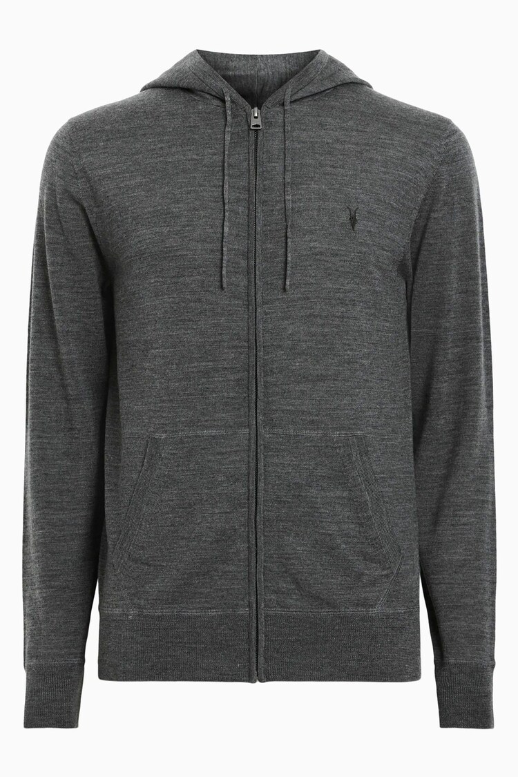 AllSaints Grey Mode Merino Zip Hoodie - Image 5 of 5