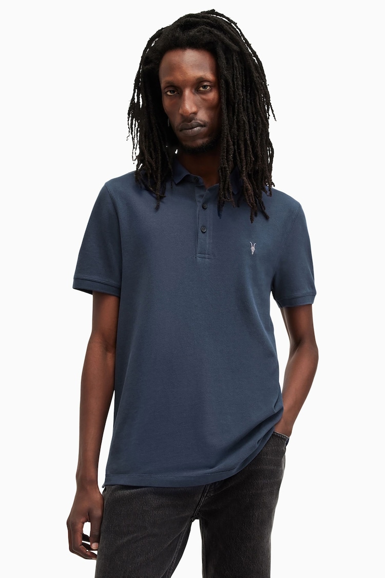 AllSaints Blue Reform Shortsleeve Polo Shirt - Image 1 of 5