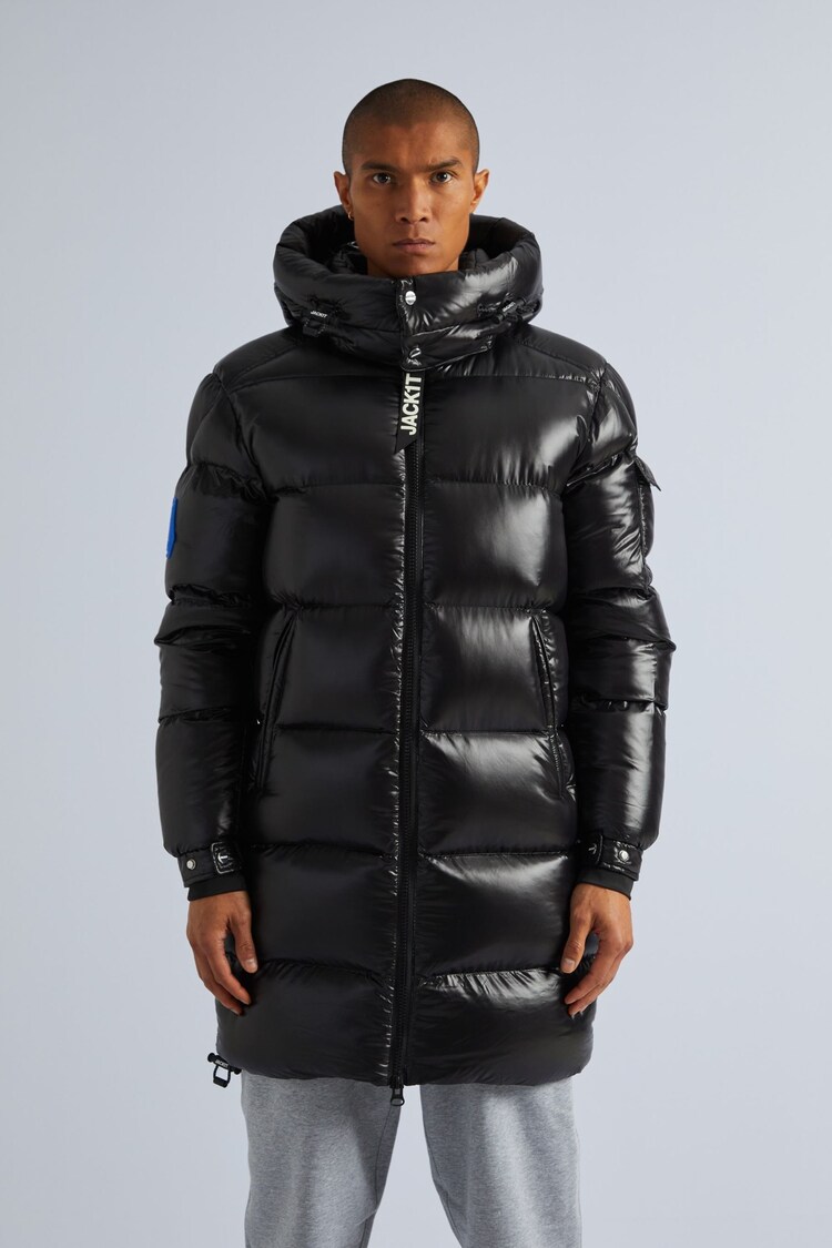 JACK1T EZ Slick Puffer Hooded Black Coat - Image 1 of 7