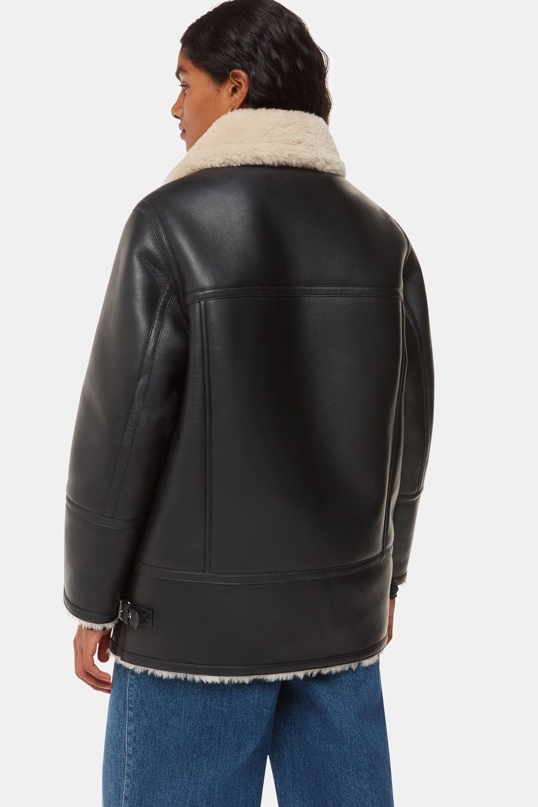 Whistles faux fur biker jacket black discount