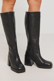 Simply Be Black Platform Classic Knee High Leather Boots In Wide Fit - Image 1 of 4