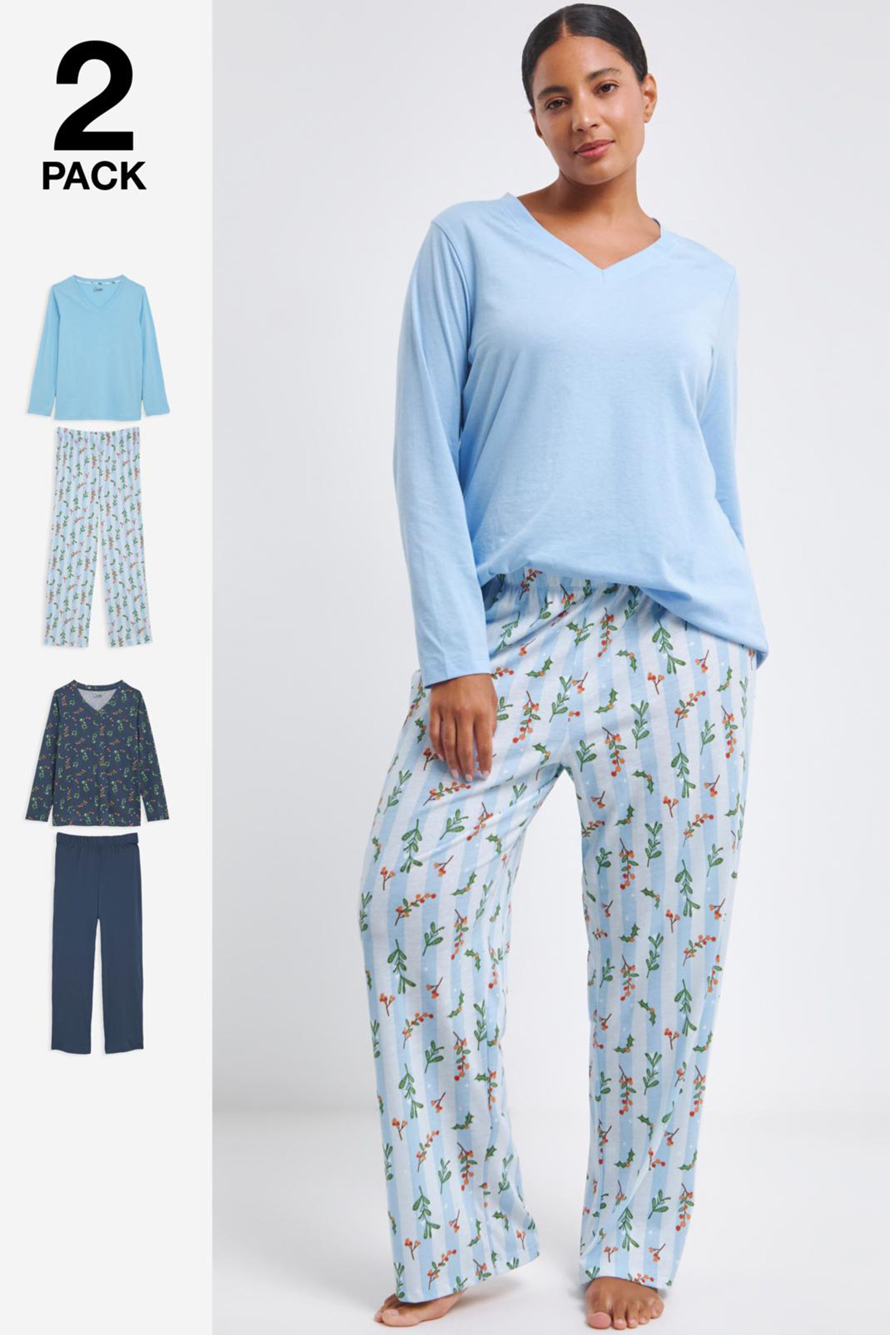 Simply Be Blue Pretty Secrets Value Long Sleeve Pyjamas Set 2 Pack