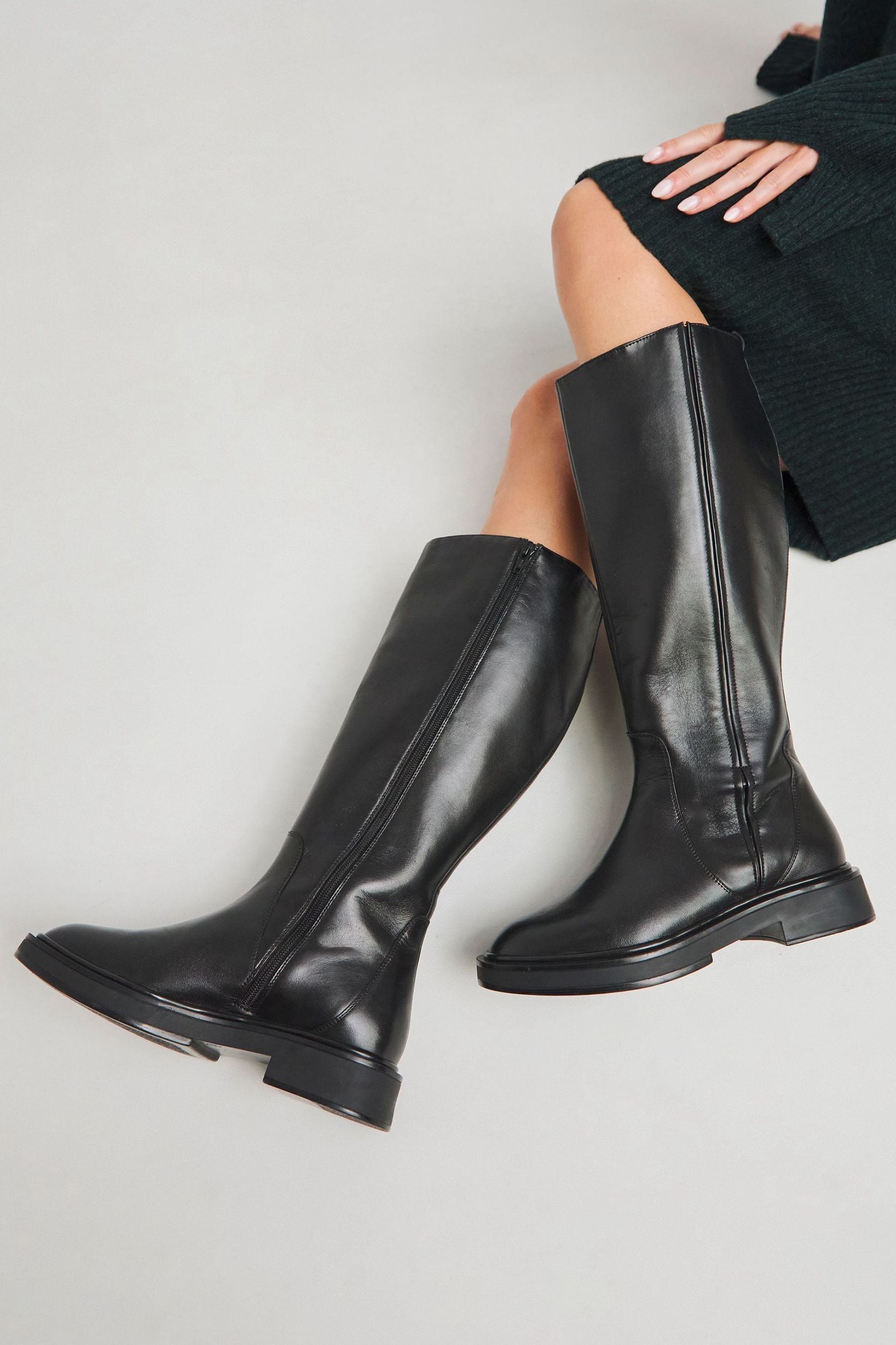 Buy Simply Be Black Knee High Flat Stretch Seam Detail Boots In Extra Wide Fit from the Next UK online shop