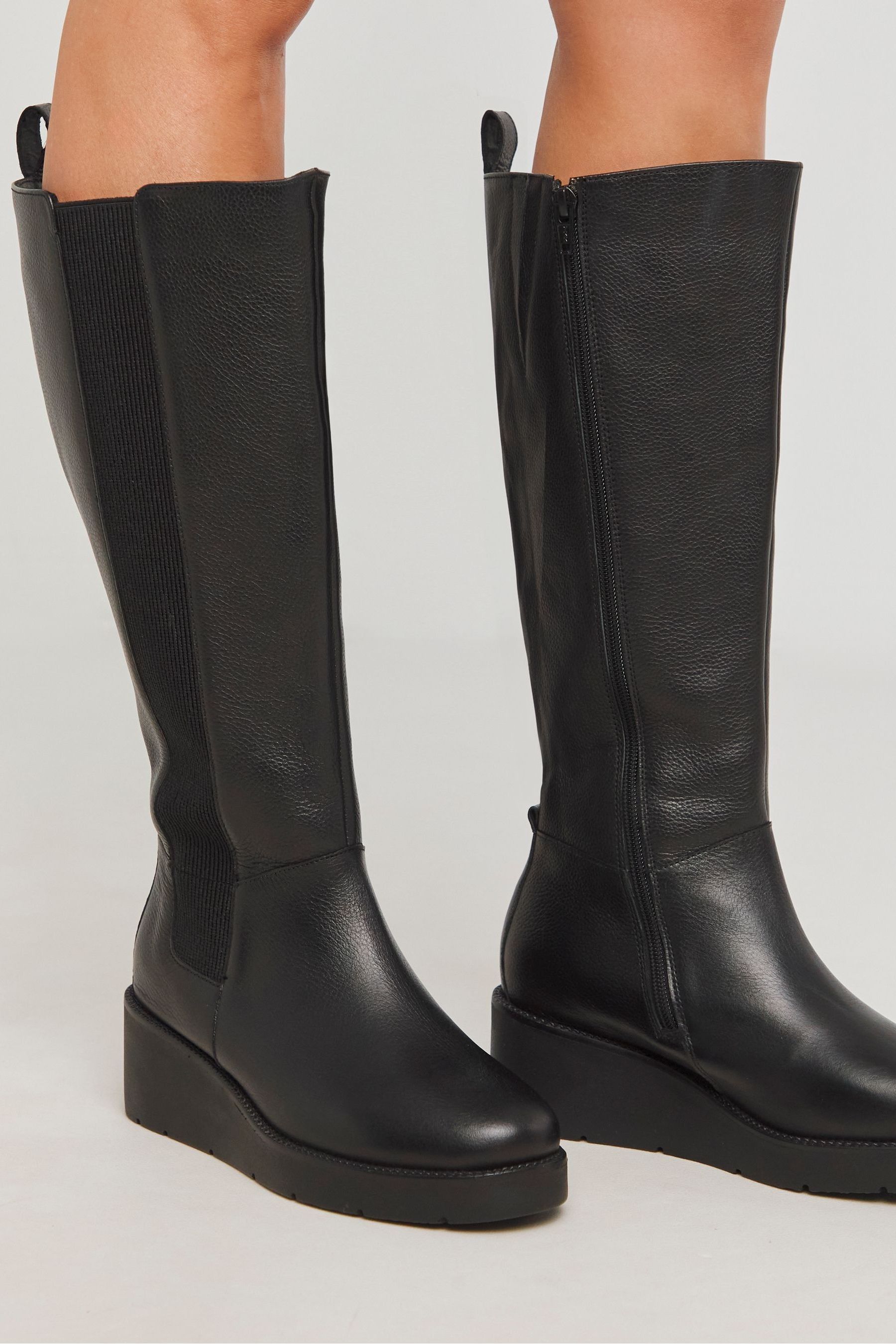 Black wedge knee boots clearance