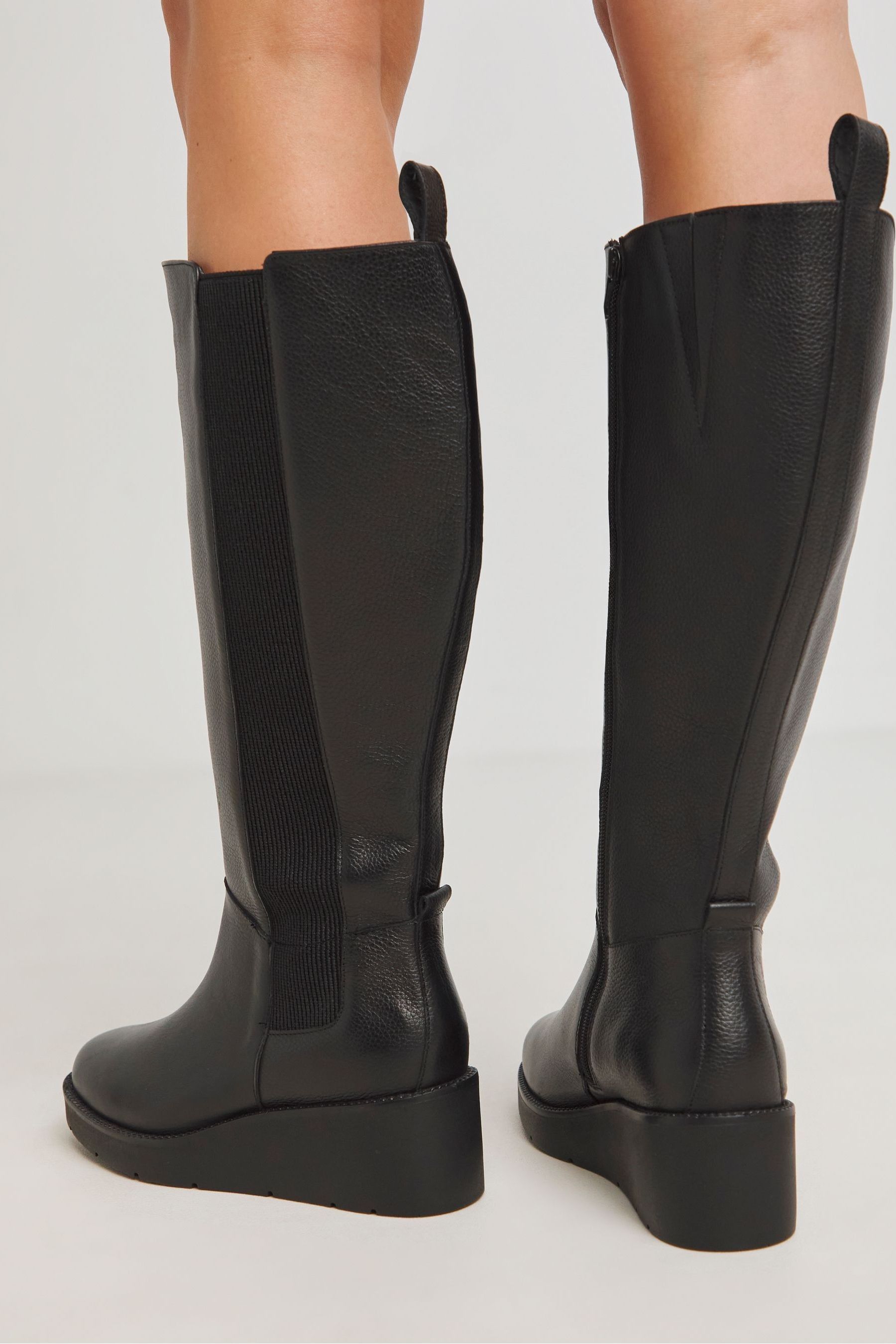 Buy JD Williams Black Wedge Knee High Leather Chelsea Boots in Extra Wide Fit from Next Malta