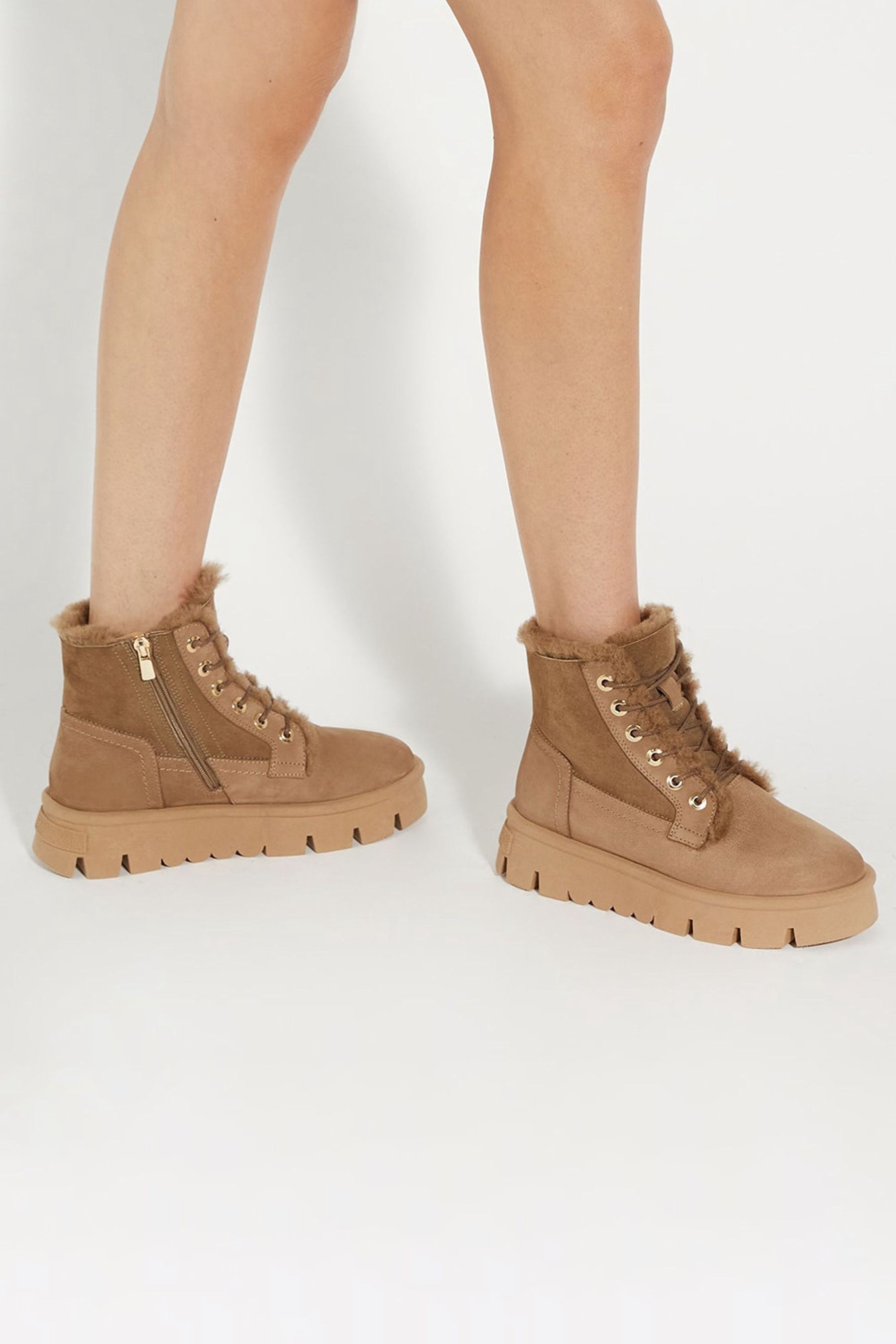 Buy Dune London Brown Chrome Podski Shearling Faux Fur Platform Boots from the Next UK online shop