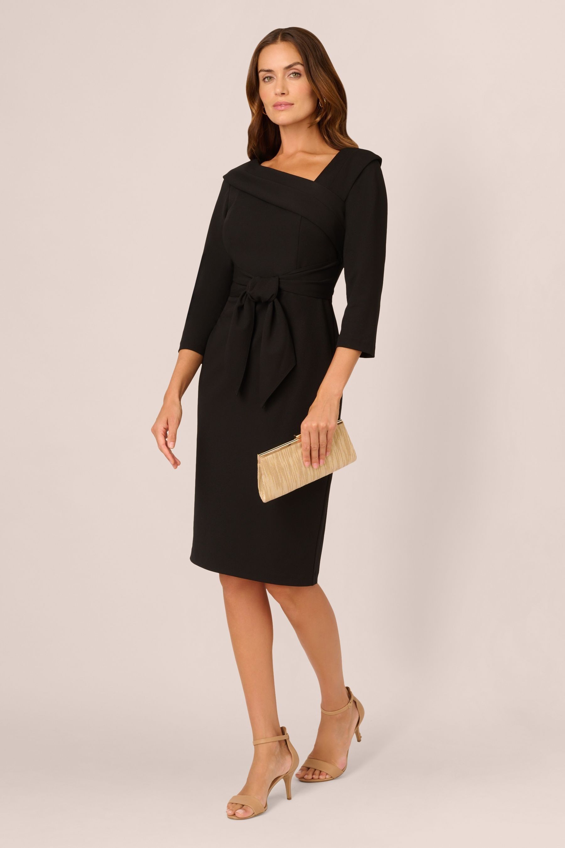 Buy Adrianna Papell Black Knit Crepe Tie Sheath Dress from Next Luxembourg