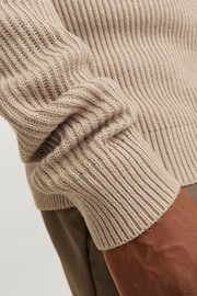 JACK & JONES Natural Quarter Zip Ribbed Knitted Jumper - Image 3 of 4