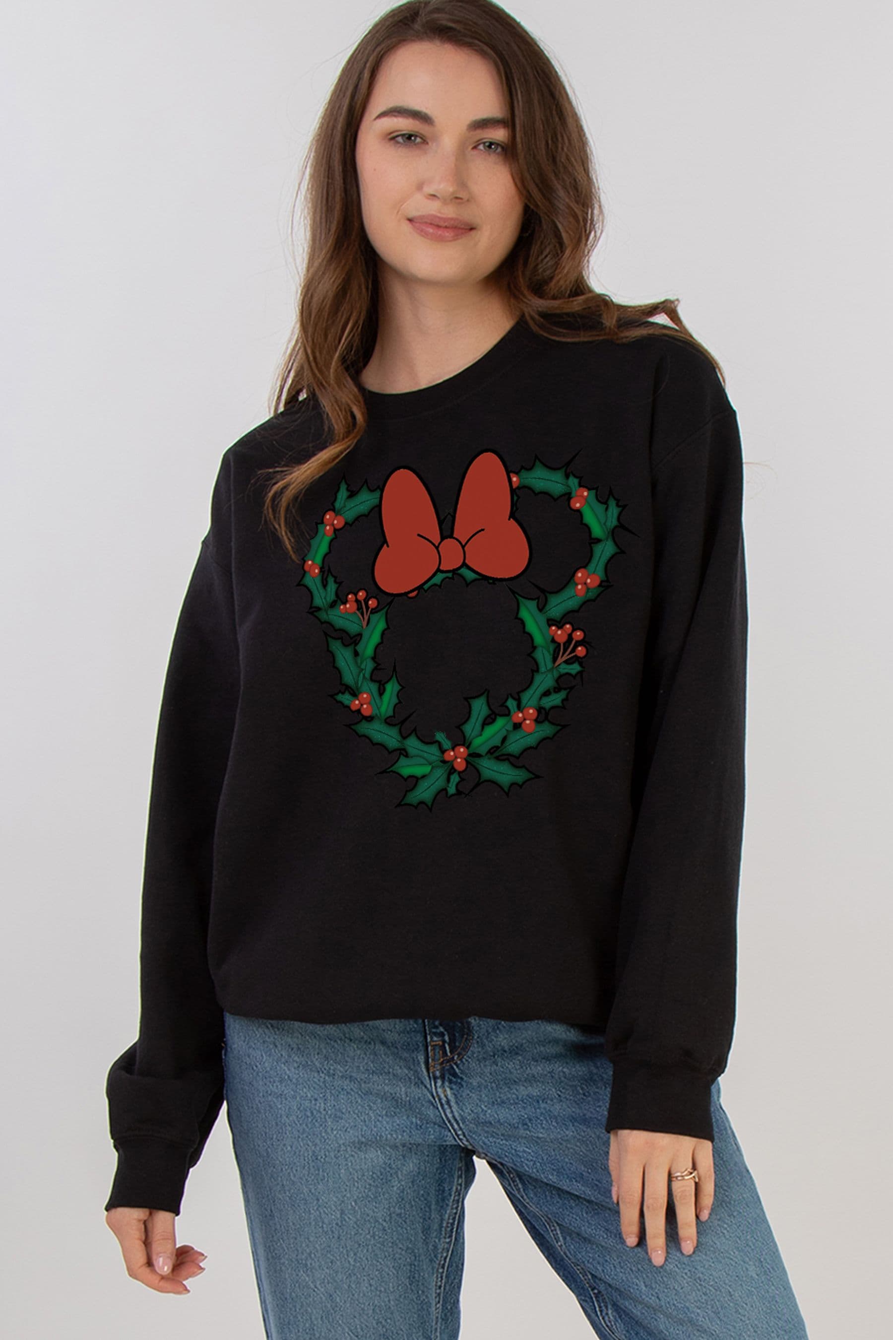 Buy Brands In Black Women Disney Minnie Mouse Christmas Wreath Sweatshirt from the Next UK online shop