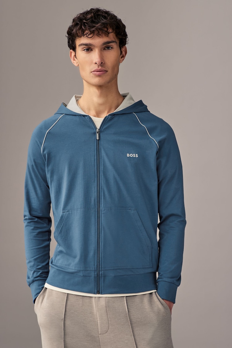 BOSS Blue Stretch Cotton Zip-Up Hoodie - Image 1 of 1