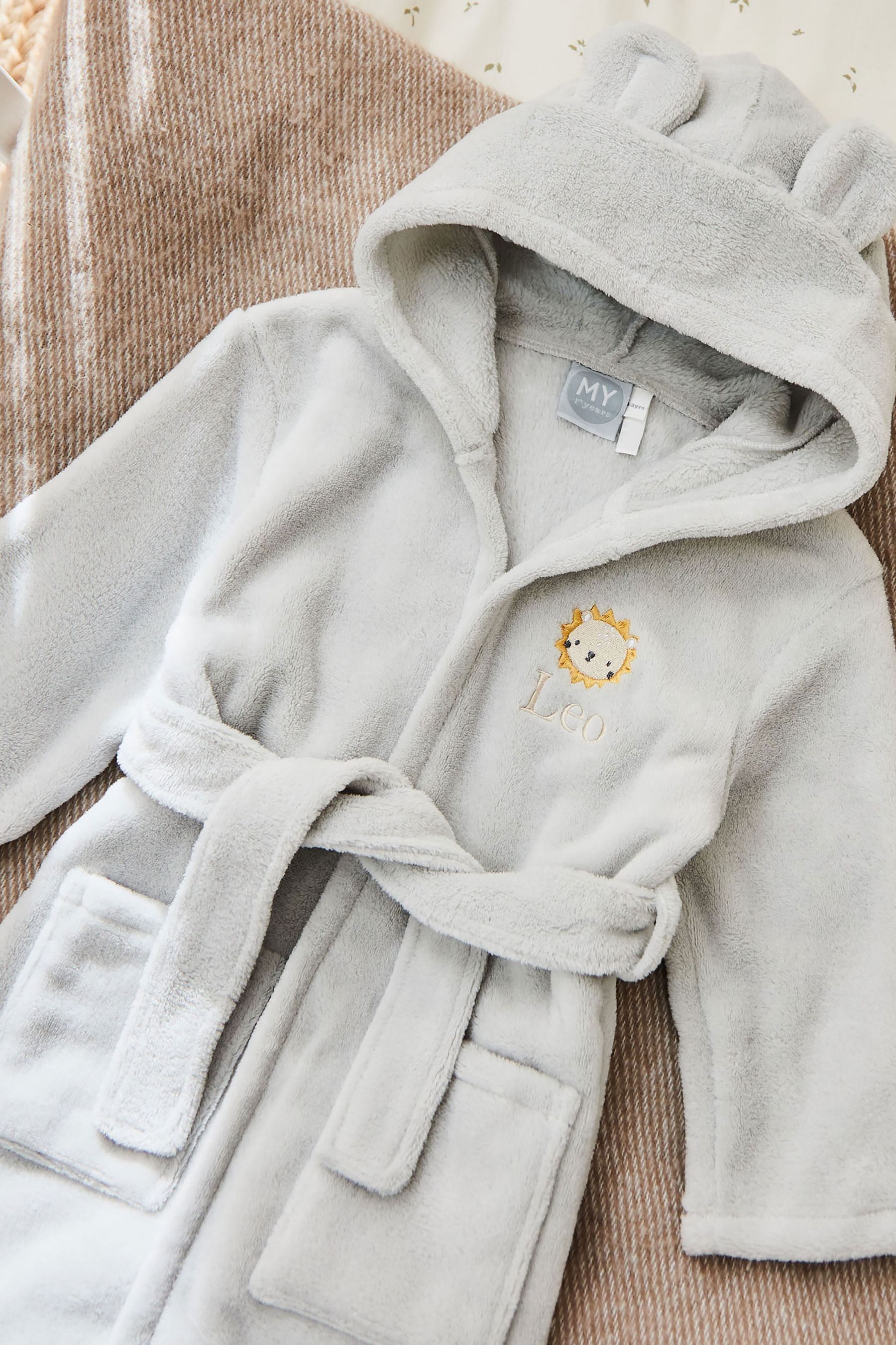 Buy My 1st Years Grey Personalised Lion Cub Fleece Robe with Ears from the Next UK online shop