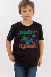 Brands In Black Boys Disney Lilo and Stitch Merry Stitchmas 100% Cotton T-Shirt - Image 1 of 4