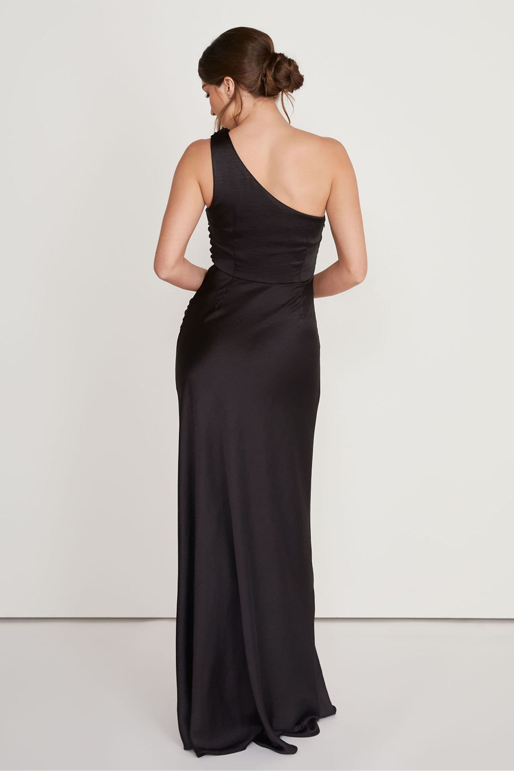 Buy Six Stories Black One Shoulder Satin Ruched Bridesmaid Dress from the Next UK online shop