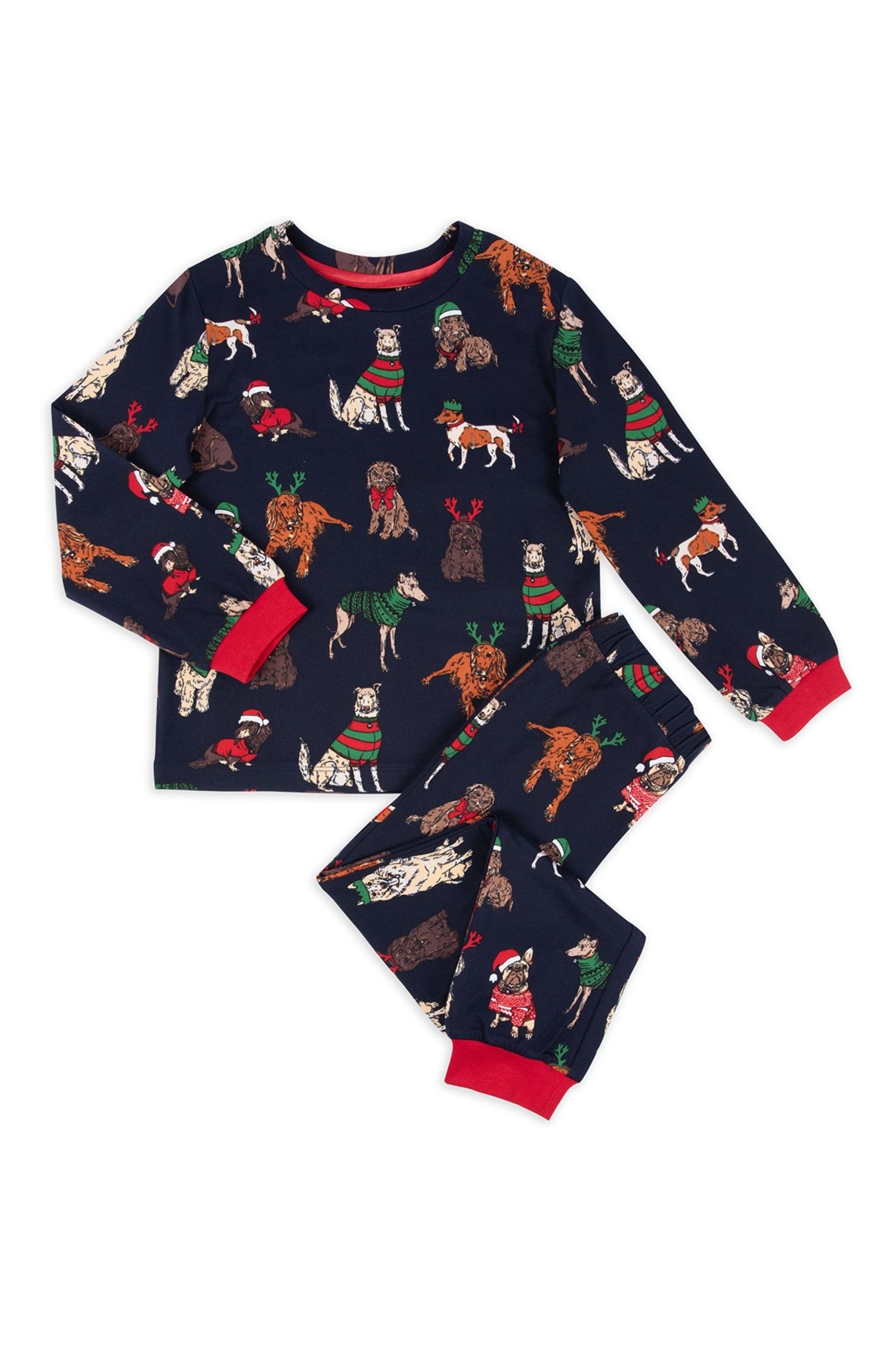 Buy Chelsea Peers Blue Kids 12 Dogs of Christmas Print Long Pyjama Set from the Next UK online shop