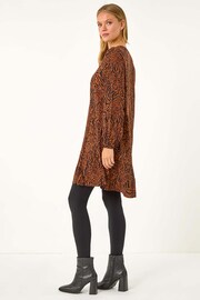 Roman Brown Animal Print Pintuck Smock Dress - Image 3 of 5