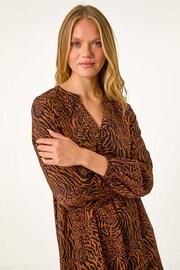 Roman Brown Animal Print Pintuck Smock Dress - Image 4 of 5