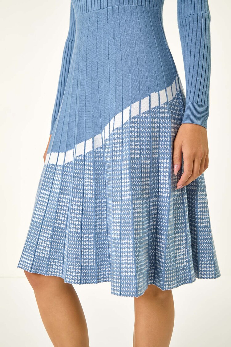 Roman Blue Pleated Border Ribbed Knit Dress - Image 5 of 5