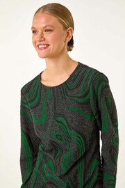 Roman Green Textured Swirl Pattern Stretch Midi Dress - Image 4 of 5