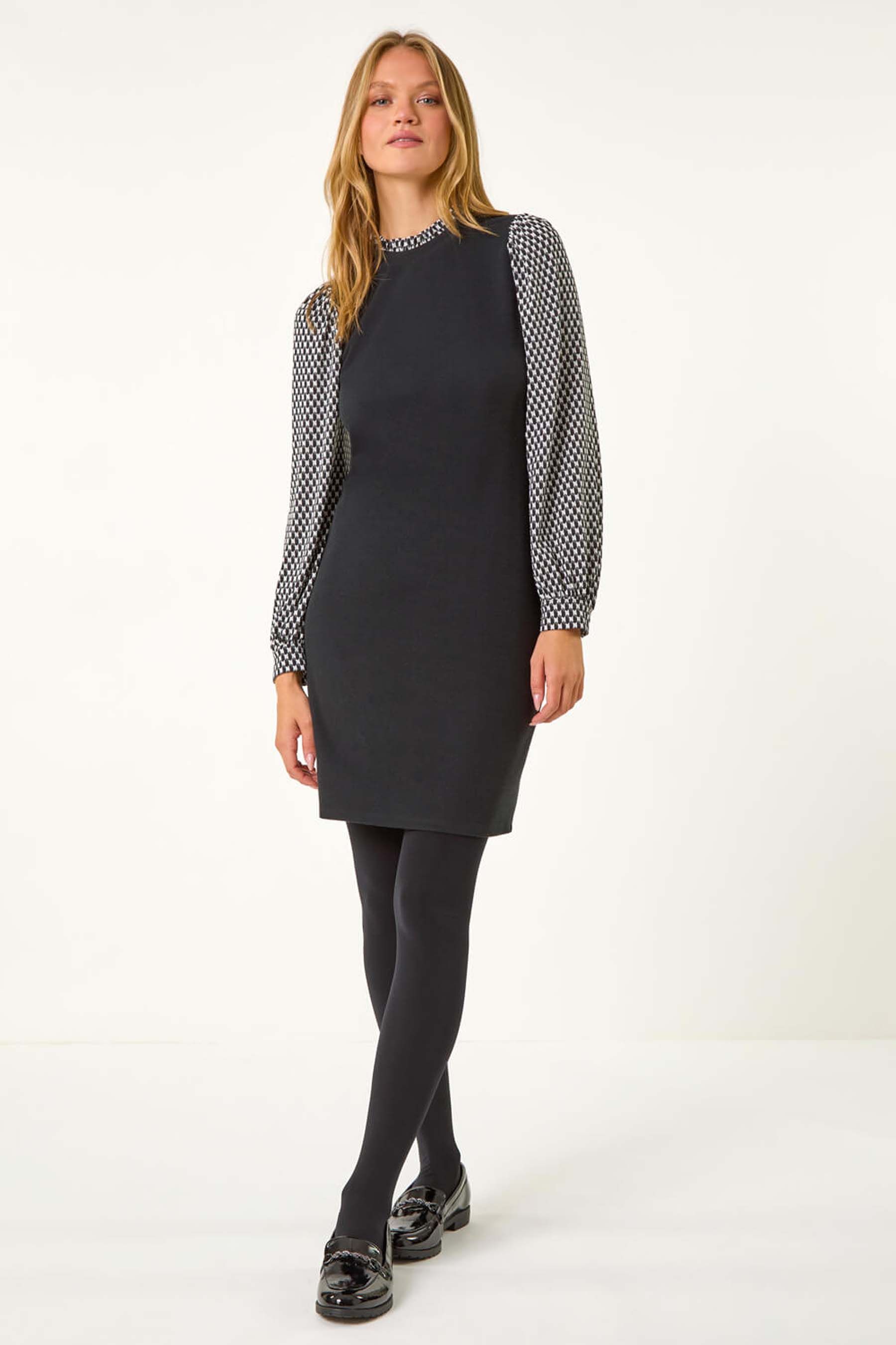 Buy Roman Black Geometric Contrast Knit Dress from the Next UK online shop