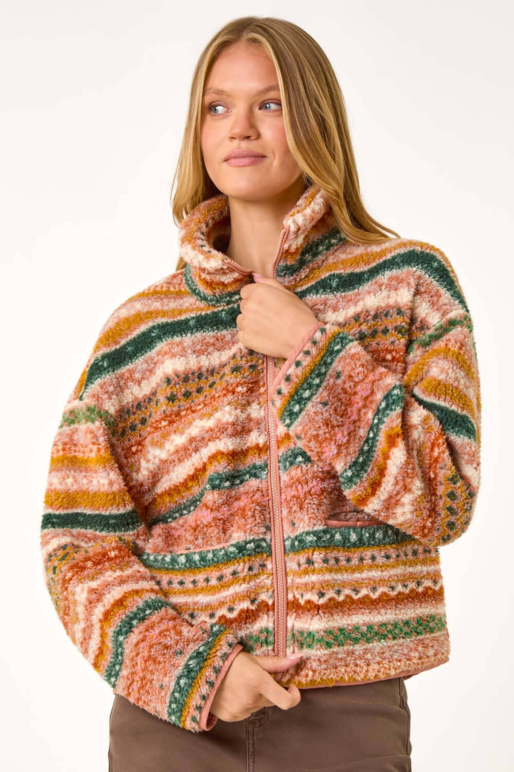 Printed fleece jacket women's shop