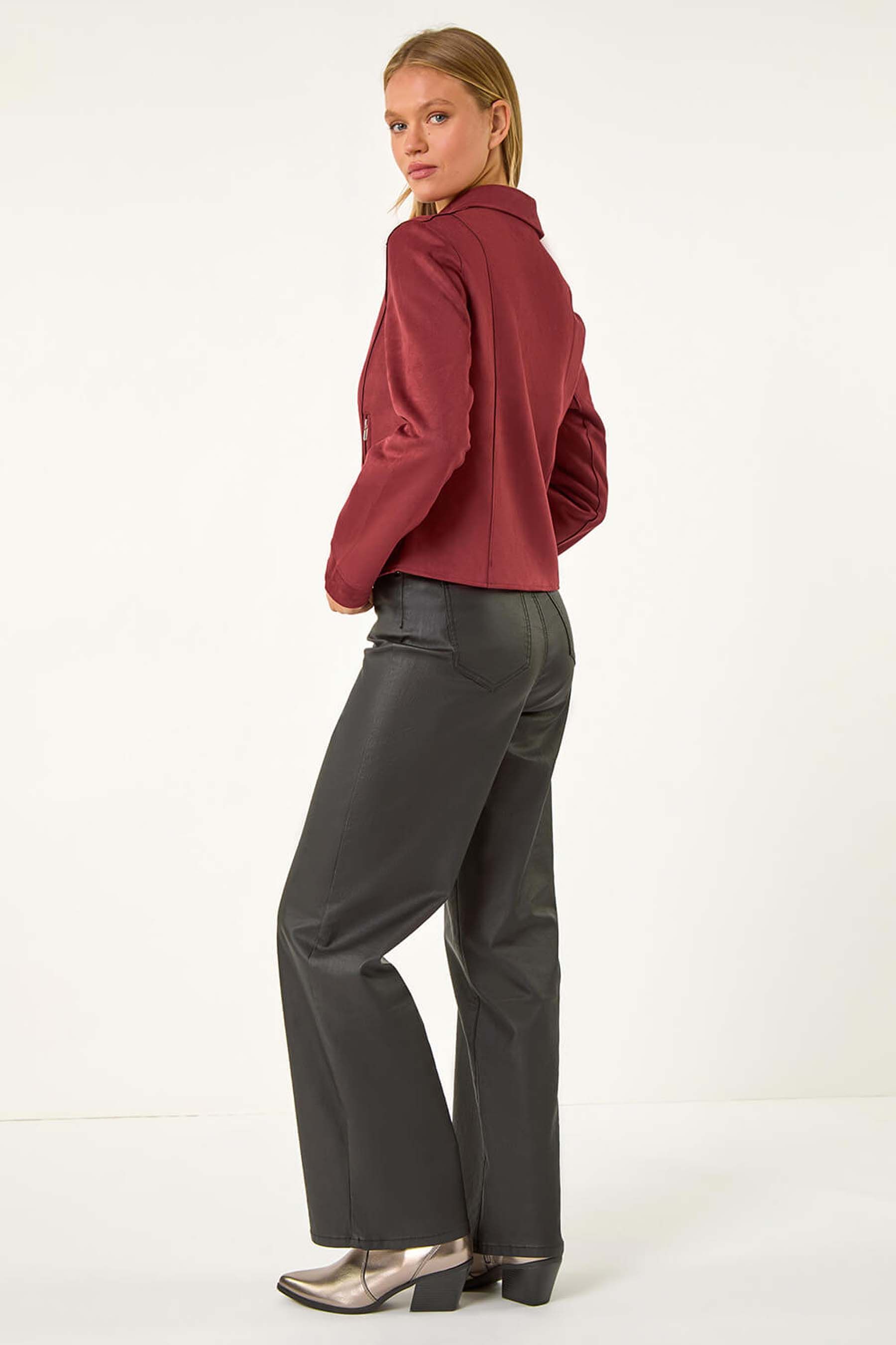 Red faux suede biker jacket hotsell