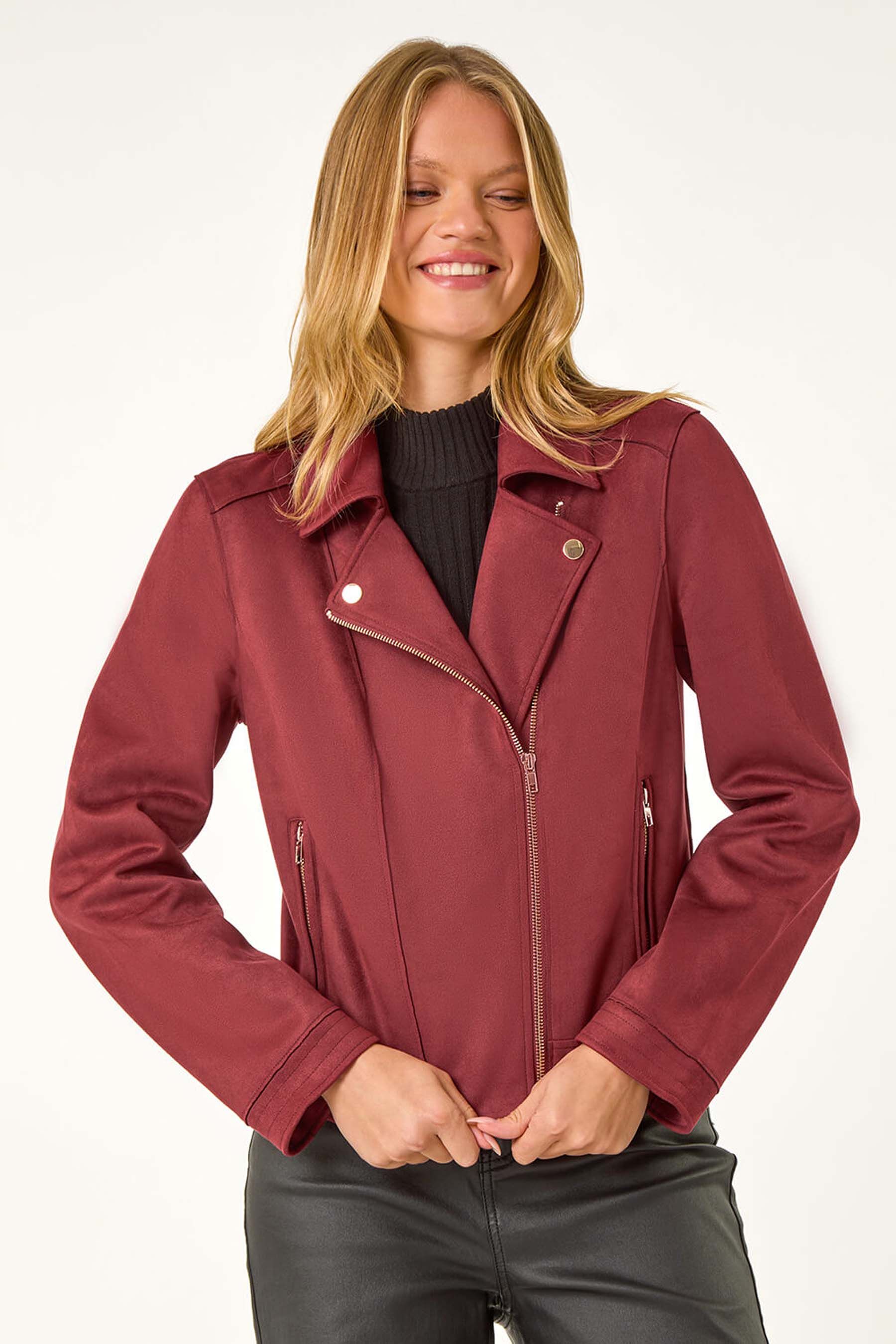 Buy Roman Red Faux Suede Biker Jacket from the Next UK online shop