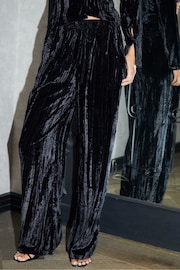 Threadbare Black Crinkle Velvet Wide Leg Trousers - Image 1 of 4