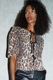 Threadbare Brown Sequin Tie Front Smock Blouse - Image 1 of 4