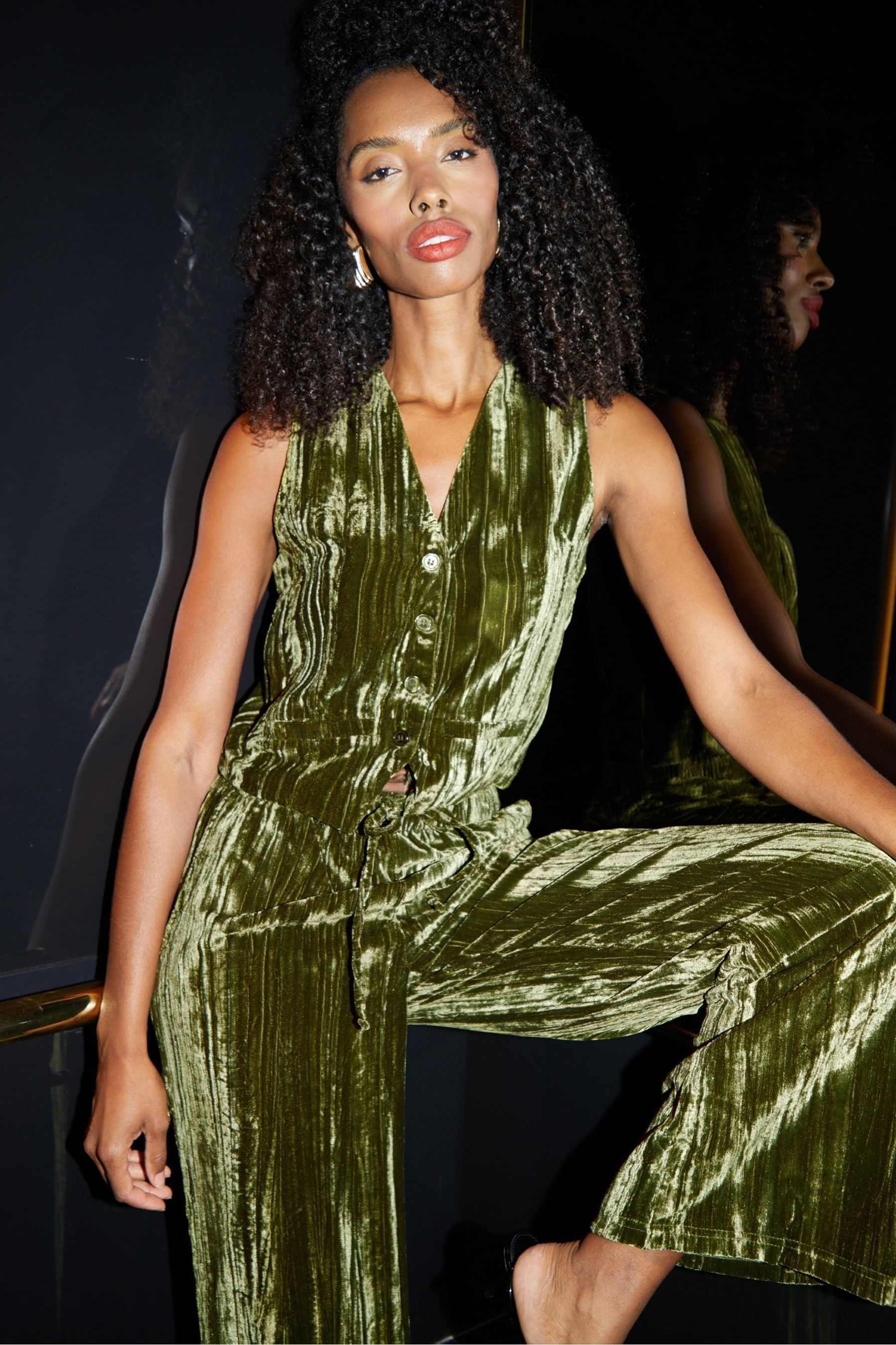 Buy Threadbare Green Crinkle Velvet Waistcoat from the Next UK online shop