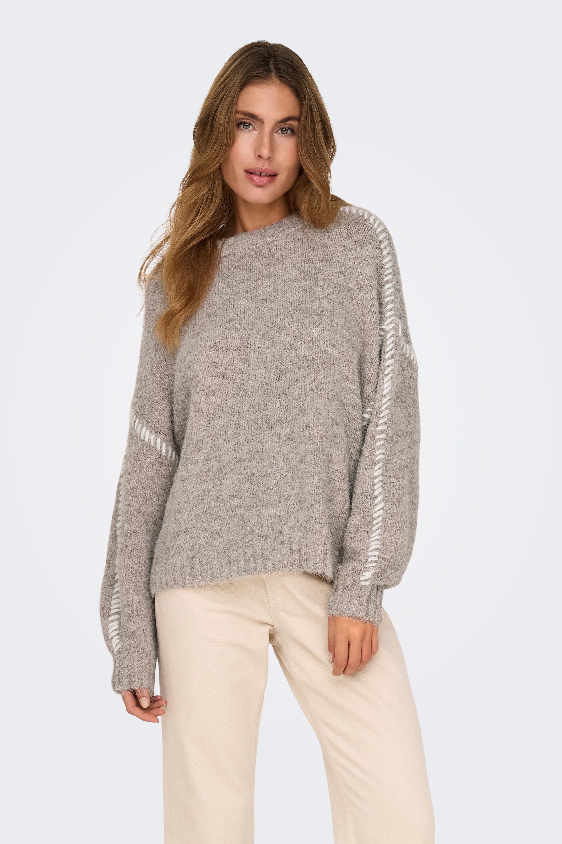 Buy JDY Grey Blanket Stitch Knitted Long Sleeves Jumper from the Next UK online shop