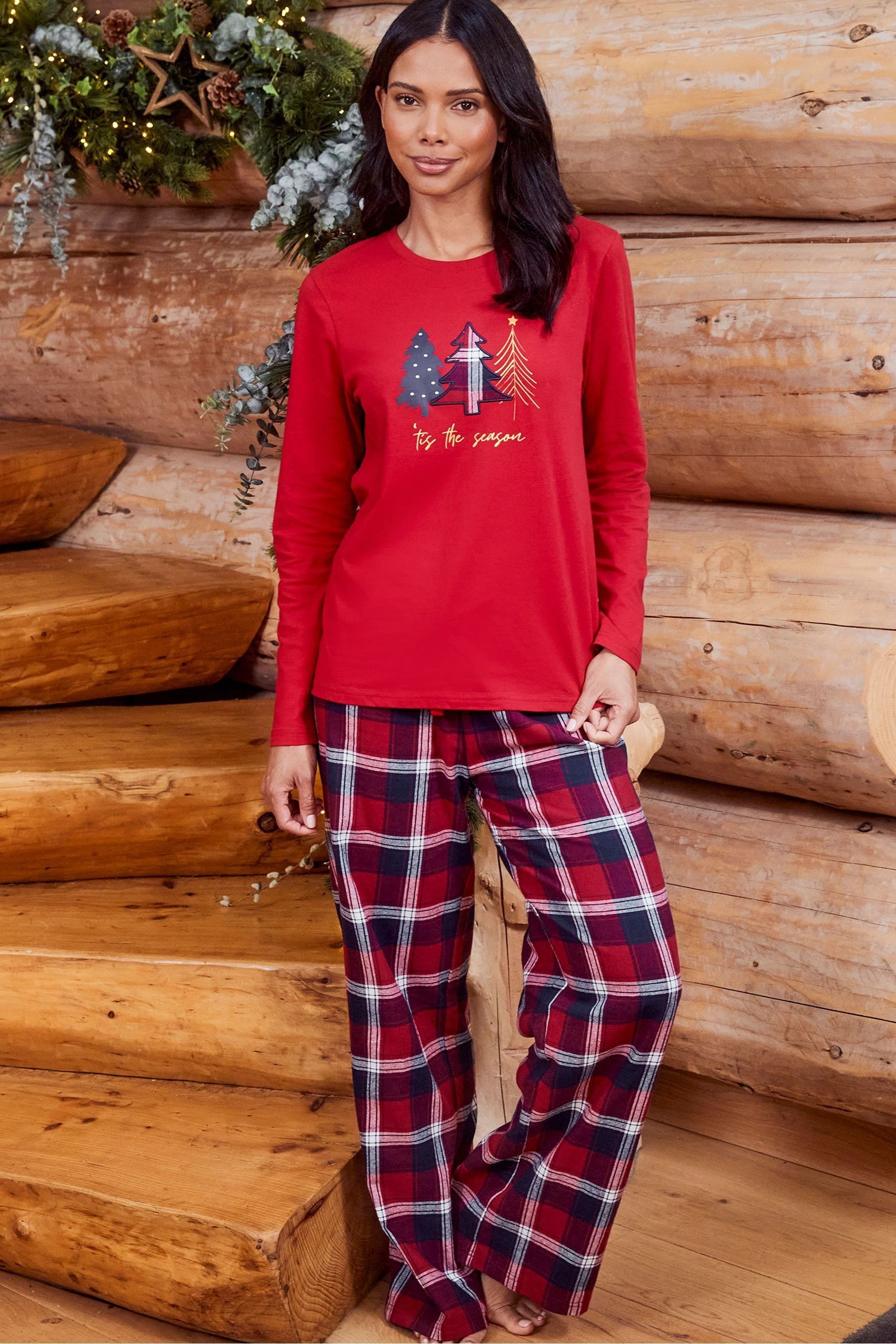 Buy Threadbare Red 100 Cotton Long Sleeve Christmas Check Pyjama Set from Next Canada