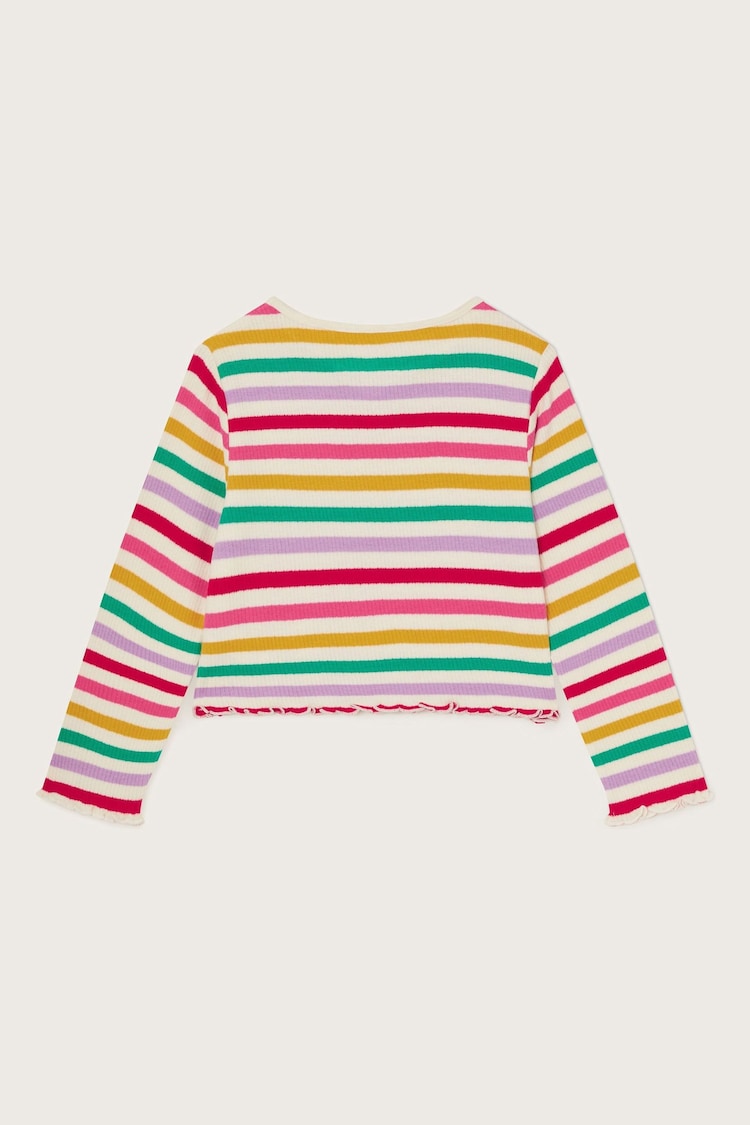 Monsoon Rainbow Stripe Long Sleeves 100% Cotton Top - Image 2 de 3