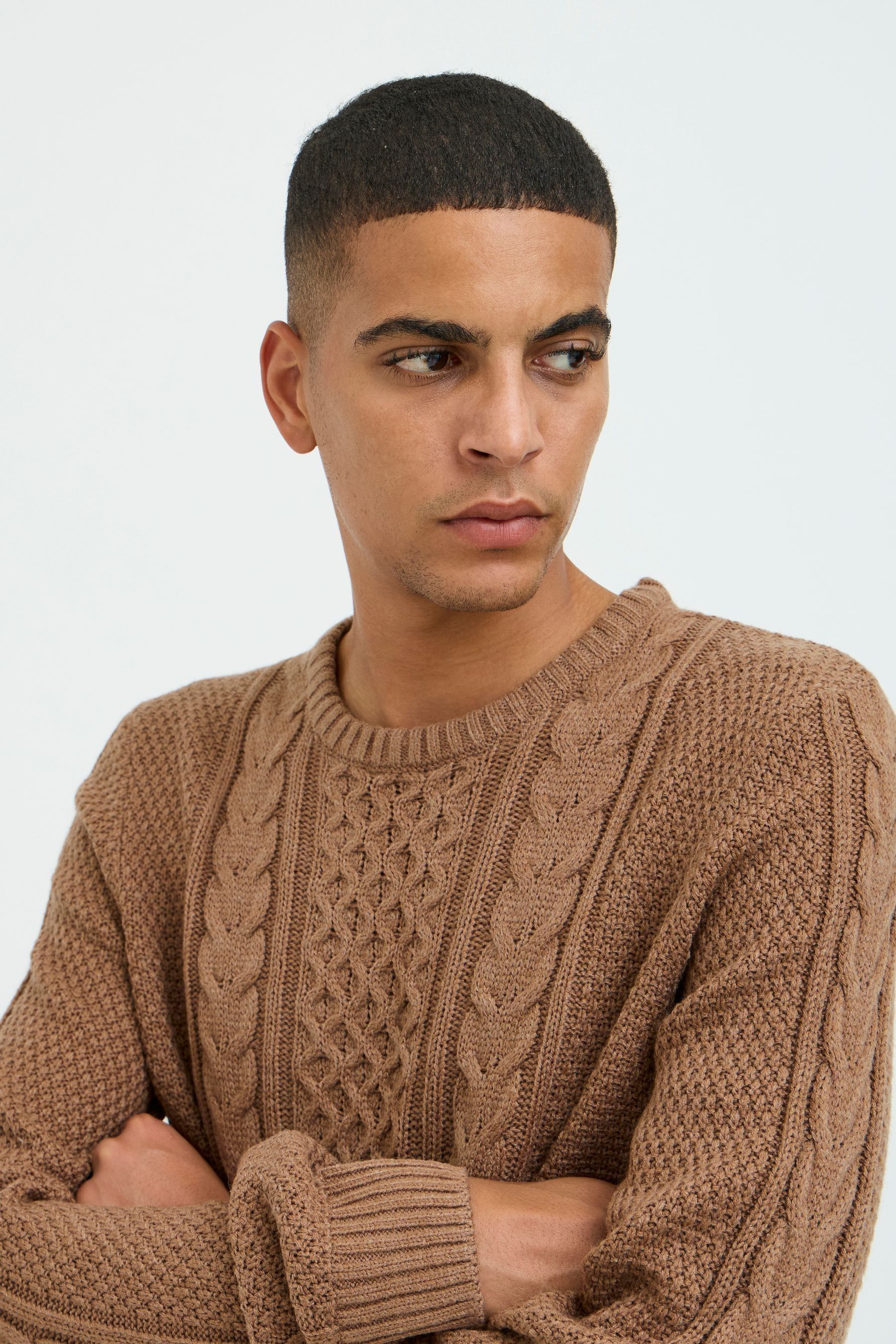 Blend Orange Crew Neck Cable Knit Jumper