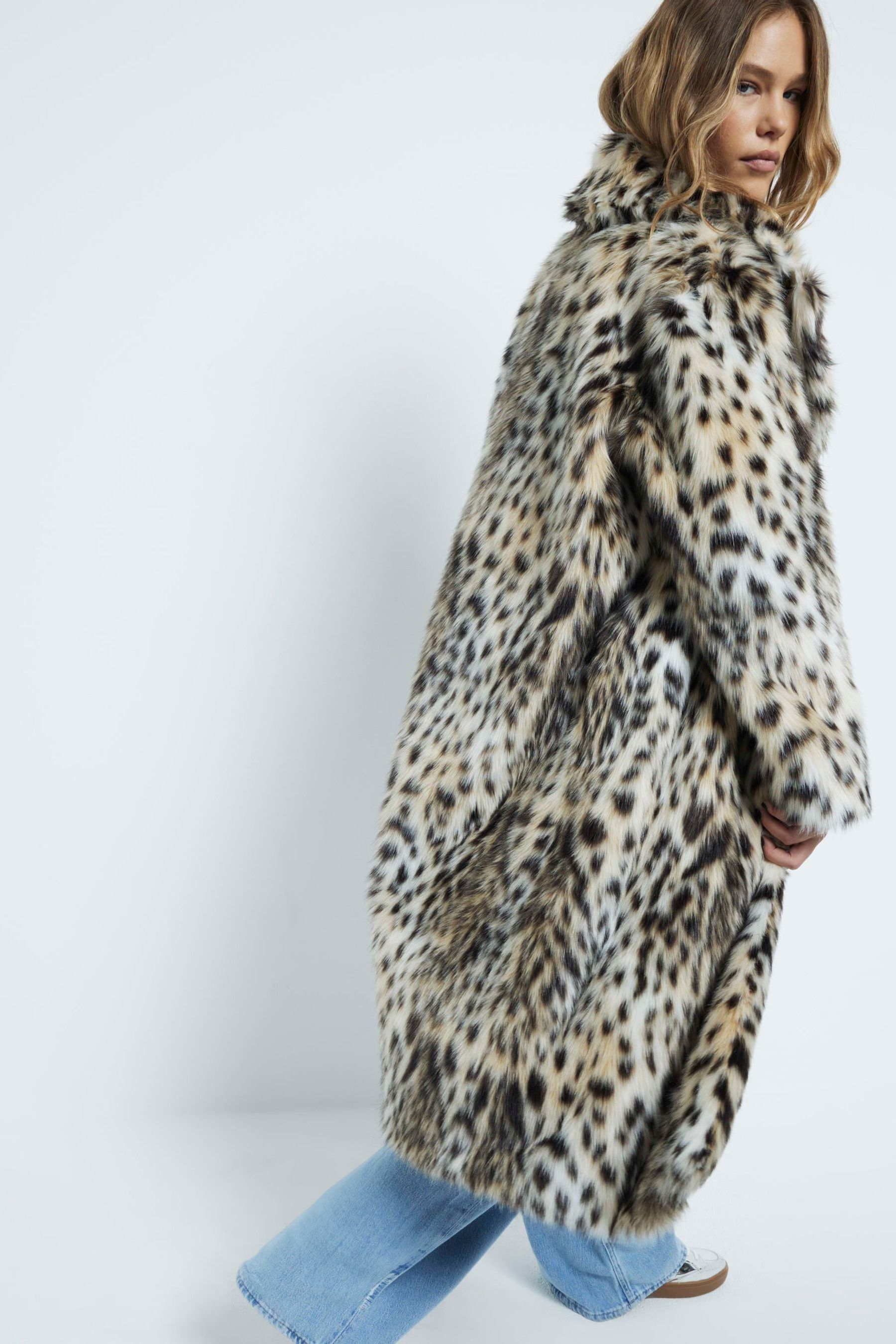 Buy River Island Brown Leopard Print Longline Faux Fur Coats from the Next UK online shop