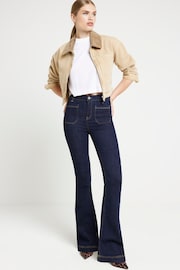 River Island Blue Mid Rise Pocket Front Flare Jeans - Image 3 of 6