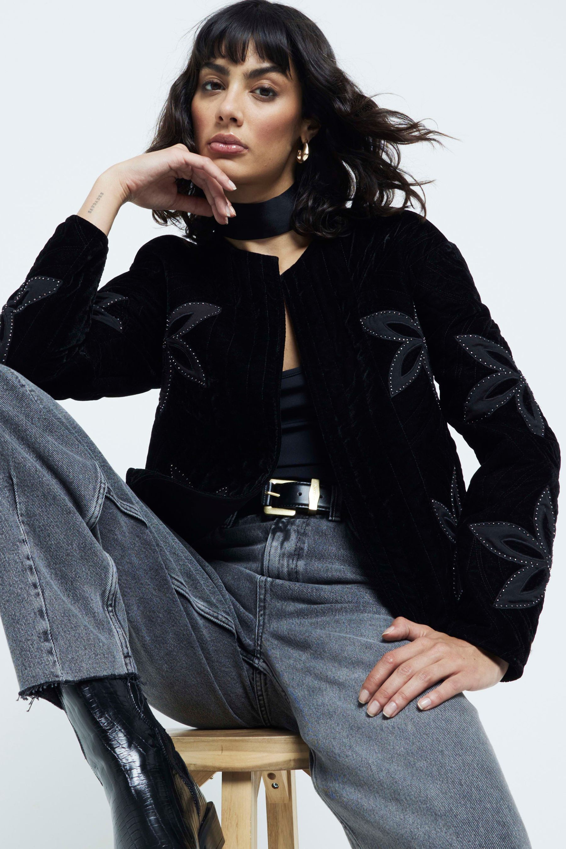 Buy River Island Black Velvet Floral Print Housecoat Jacket from the Next UK online shop