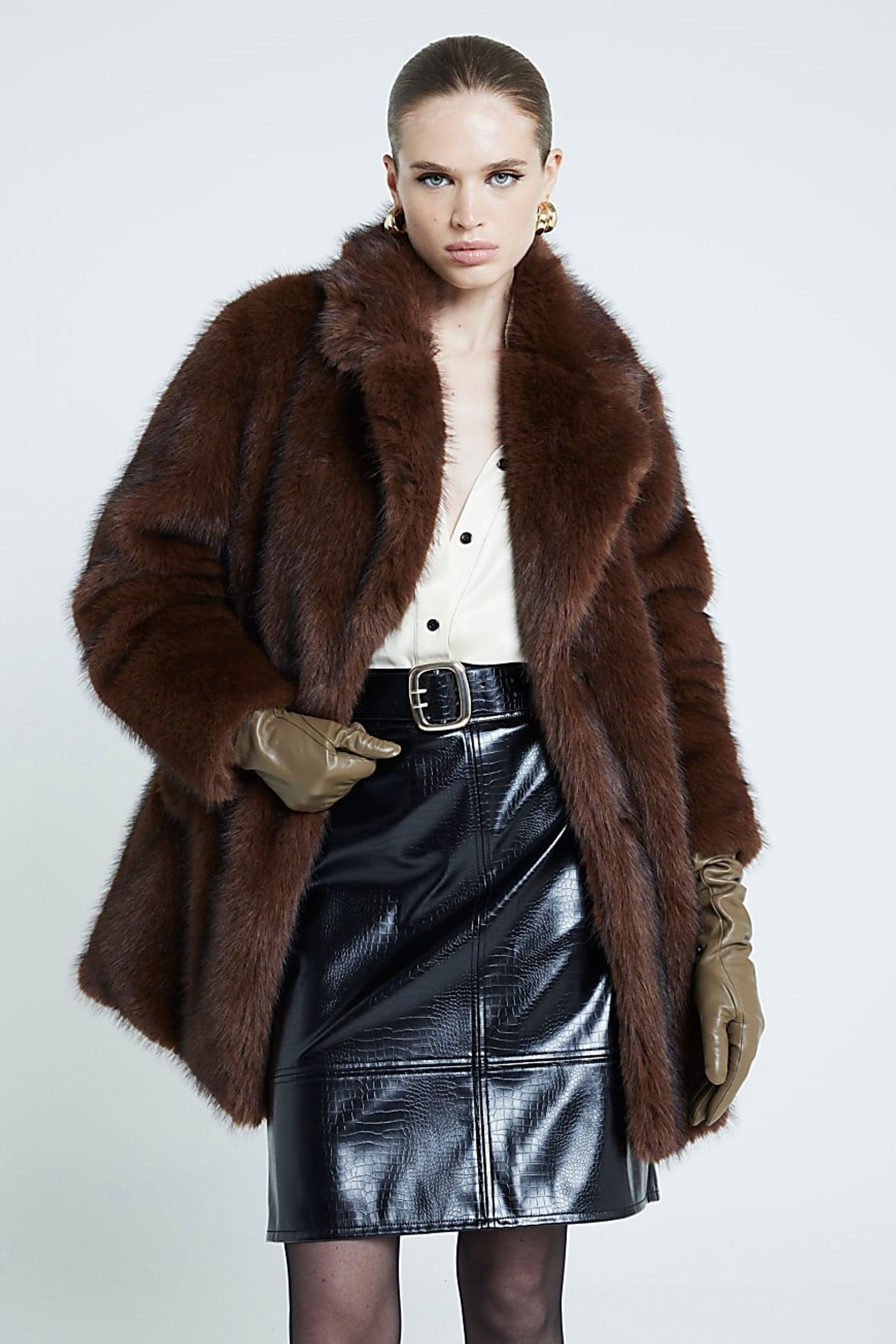 Buy River Island Brown Faux Fur Jacket from the Next UK online shop