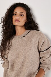 Apricot Natural Oversized Blanket Stitch Jumper - Image 3 of 4