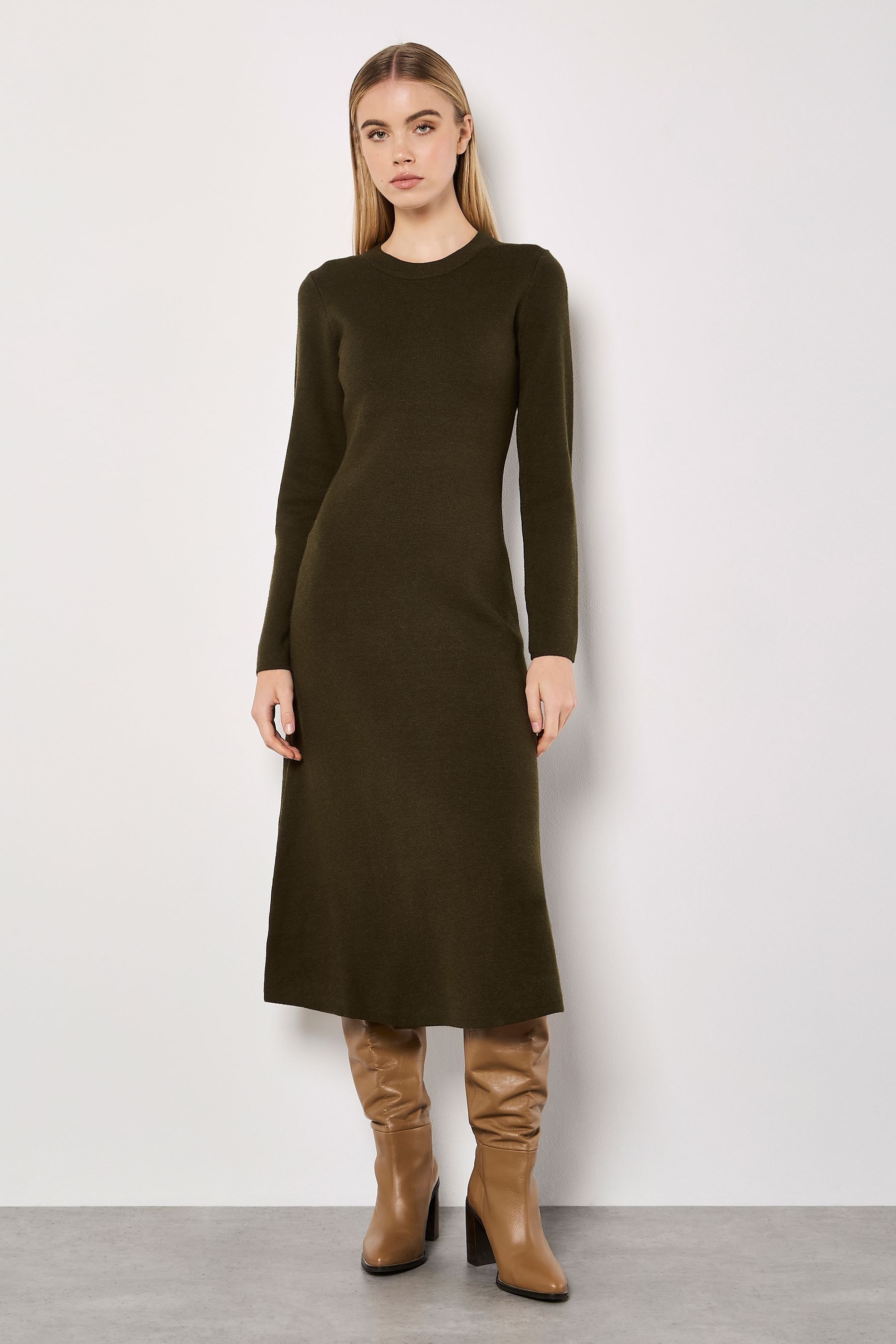 Buy Apricot Green Knitted Clean Long Sleeve Midaxi Dress from the Next UK online shop